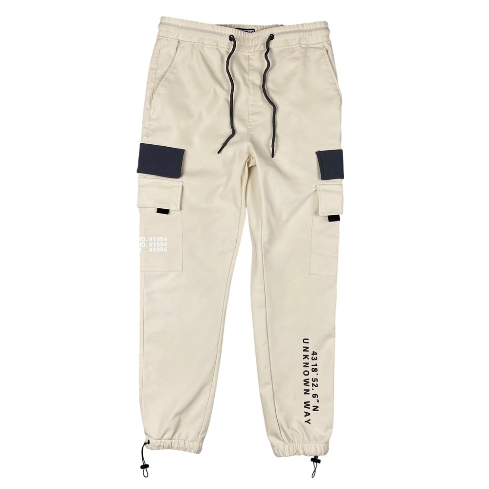 ROCK SALT Mens Cream Cargo Jogger‎ Pants Size S Utility Drawstring Waist
